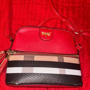 Elegant Red and Brown Women's Cosmetic Bag